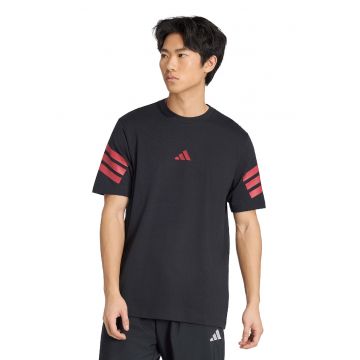 Tricou de bumbac cu decolteu la baza gatului si logo - Rosu/Negru
