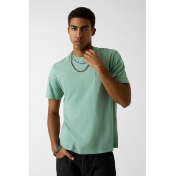 Tricou din bumbac cu buzunar pe piept - Verde deschis