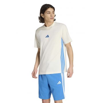 Tricou din bumbac cu decolteu la baza gatului si logo - Alb murdar/Albastru