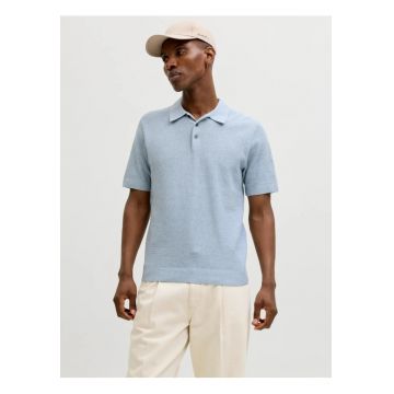 Tricou polo cu aspect tricotat - Albastru pastel