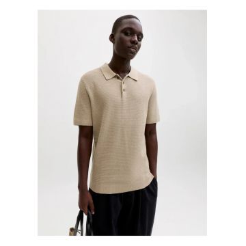 Tricou polo cu aspect tricotat - Bej