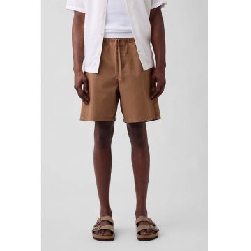 Bermude cu model uni si snur de ajustare - Caramel
