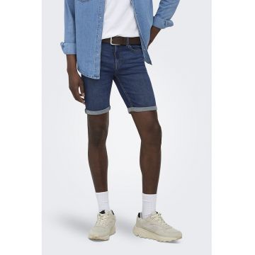 Bermude de denim cu tal;ie medie - Albastru inchis -
