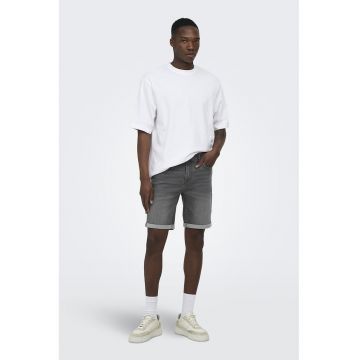 Bermude din denim cu aspect decolorat - Gri -