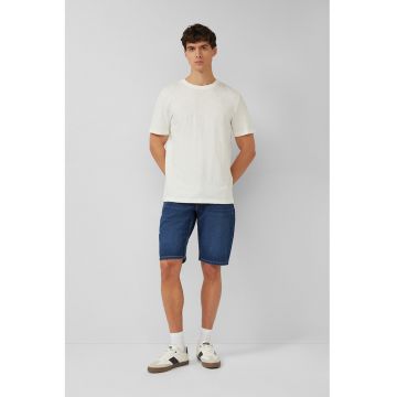 Bermude din denim cu talie medie - Bleumarin