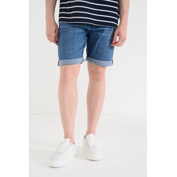 Bermude slim fit de denim cu terminatii pliabile - Albastru