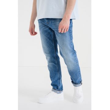 Blugi conici cu aspect decolorat - Albastru deschis