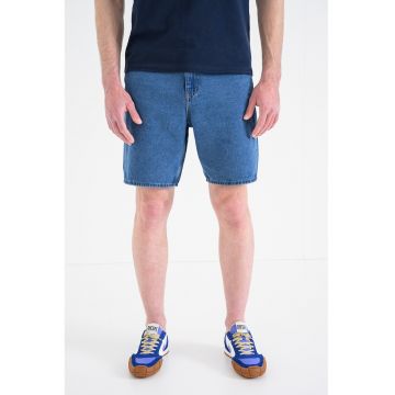 Blugi scurti cu talie medie si model uni - Albastru melange