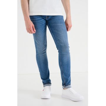 Blugi skinny cu talie medie - Albastru melange