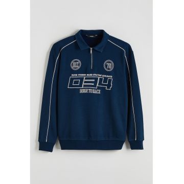 Bluza de trening cu fenta cu fermoar - Alb/Bleumarin