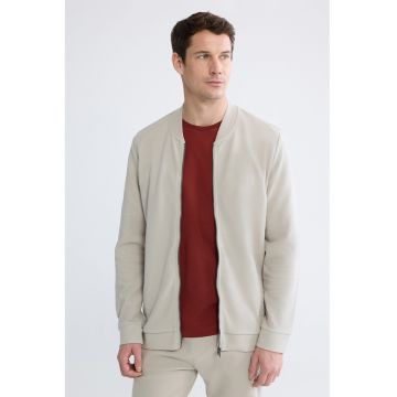 Bluza de trening cu fermoar si guler baseball - Bej deschis