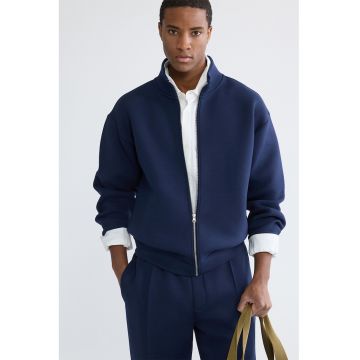 Bluza de trening cu fermoar si maneci cazute - Bleumarin