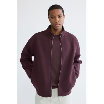 Bluza de trening cu fermoar si maneci cazute - Violet tyrian