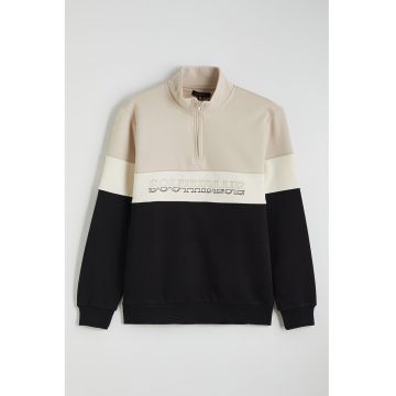 Bluza de trening cu model colorblock - Alb/Negru/Maro camel