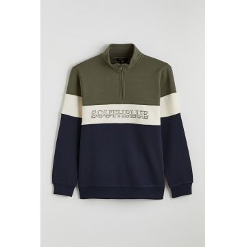 Bluza de trening cu model colorblock - Kaki/Bleumarin