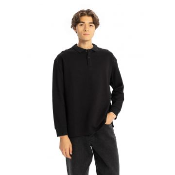 Bluza polo  Regular Fit cu nasturi - negru - poliester
