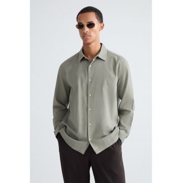 Camasa relaxed fit din bumbac - Verde sparanghel