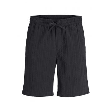 Pantalomi scurti cu aspect texturat si snur in talie - Negru