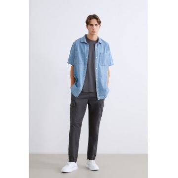 Pantaloni cargo regular fit cu snur de ajustare in talie - Gri inchis
