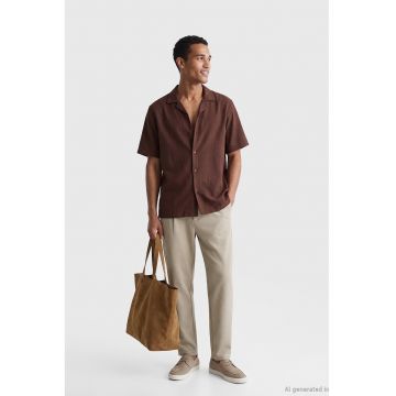Pantaloni conici cu pensa - Maro camel