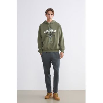 Pantaloni de trening cu snururi si model uni - Verde englez