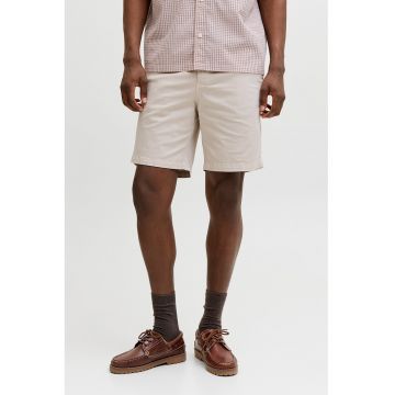 Pantaloni scurti chino din amestec de bumbac organic cu talie medie - Crem