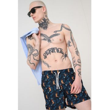 Pantaloni scurti de baie cu buzunar cu refilet pe partea din spate - Portocaliu/Bleumarin