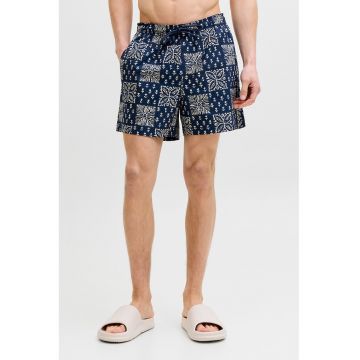 Pantaloni scurti de baie cu imprimeu grafic - Bleumarin