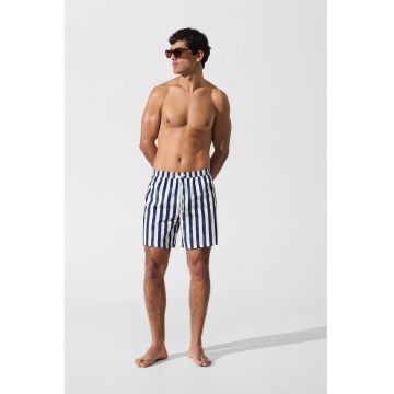 Pantaloni scurti de baie cu model in dungi - Alb/Bleumarin