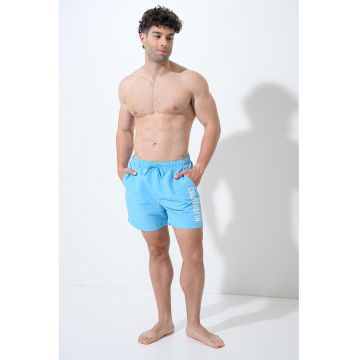 Pantaloni scurti de baie cu model logo - Albastru antichizat