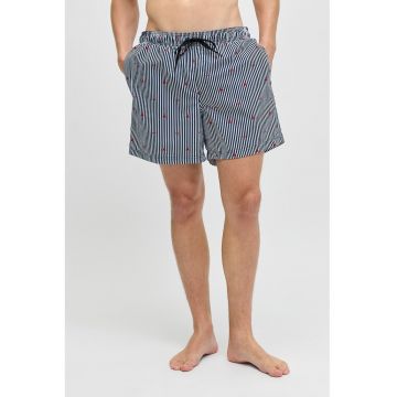 Pantaloni scurti de baie cu model si buzunare - Alb/Bleumarin