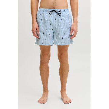 Pantaloni scurti de baie cu model si buzunare - Albastru pastel