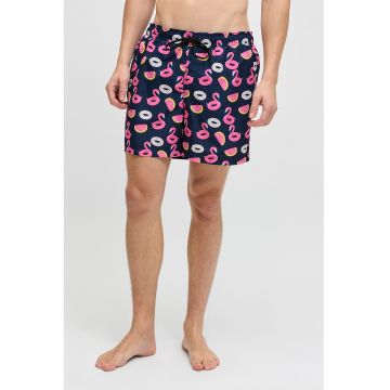 Pantaloni scurti de baie cu model si buzunare - Roz/Bleumarin