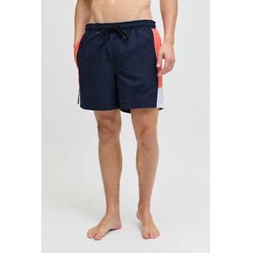 Pantaloni scurti de baie cu segmente laterale contrastante - Bleumarin