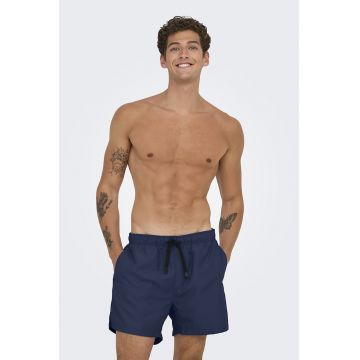 Pantaloni scurti de baie cu snur de ajustare in talie - Bleumarin