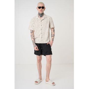 Pantaloni scurti de baie cu snur de ajustare in talie - Negru