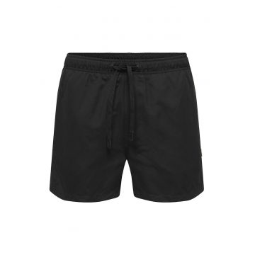 Pantaloni scurti de baie cu snur de ajustare in talie - Negru