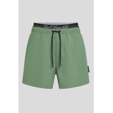 Pantaloni scurti de baie cu snur de ajustare in talie - Verde