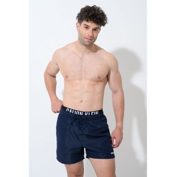 Pantaloni scurti de baie cu snur si buzunar cu fermoar pe spate - Albastru ultramarin