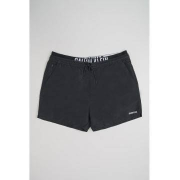 Pantaloni scurti de baie cu snur si buzunar cu fermoar pe spate - Negru antracit