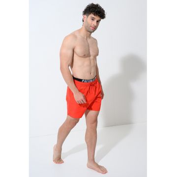 Pantaloni scurti de baie cu snur si buzunar cu fermoar pe spate - Rosu cireasa