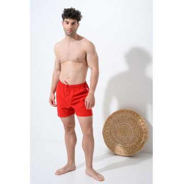 Pantaloni scurti de baie cu snur si buzunare - Rosu vermillion