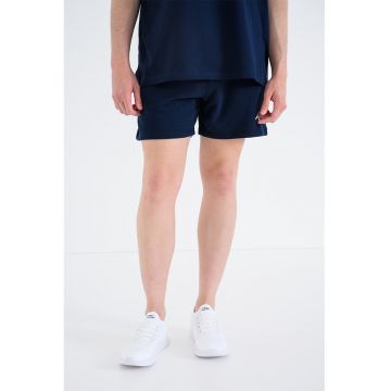 Pantaloni scurti din bumbac cu imprimeu logo - Bleumarin