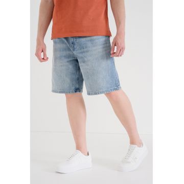 Pantaloni scurti din denim cu talie medie - Albastru deschis