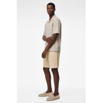 Pantaloni scurti texturati de bumbac - Bej deschis