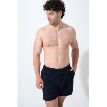 Pantaloni sucrti de baie cu snururi si model uni - Negru antracit