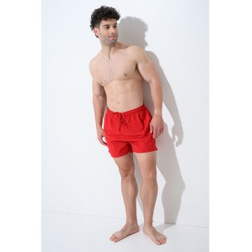 Pantaloni sucrti de baie cu snururi si model uni - Rosu mac