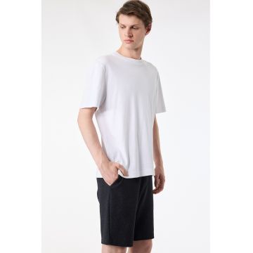 Pantaloni sucrti uni cu aspect texturat' - Gri inchis