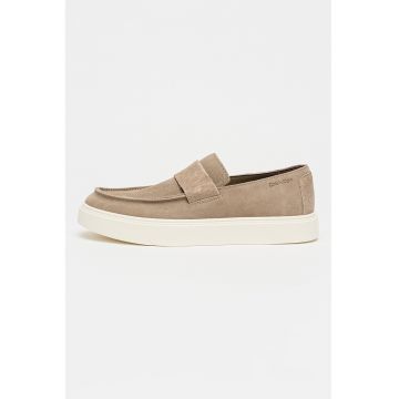 Pantofi loafer din piele intoarsa cu logo discret - Maro taupe deschis