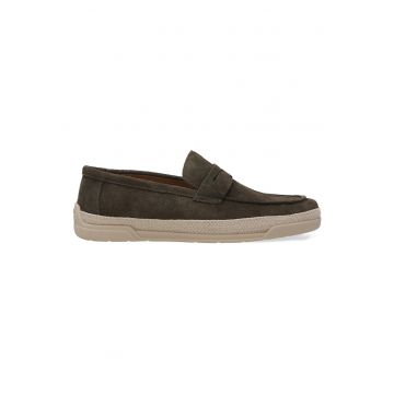 Pantofi loafers din piele intoarsa cu detaliu textil